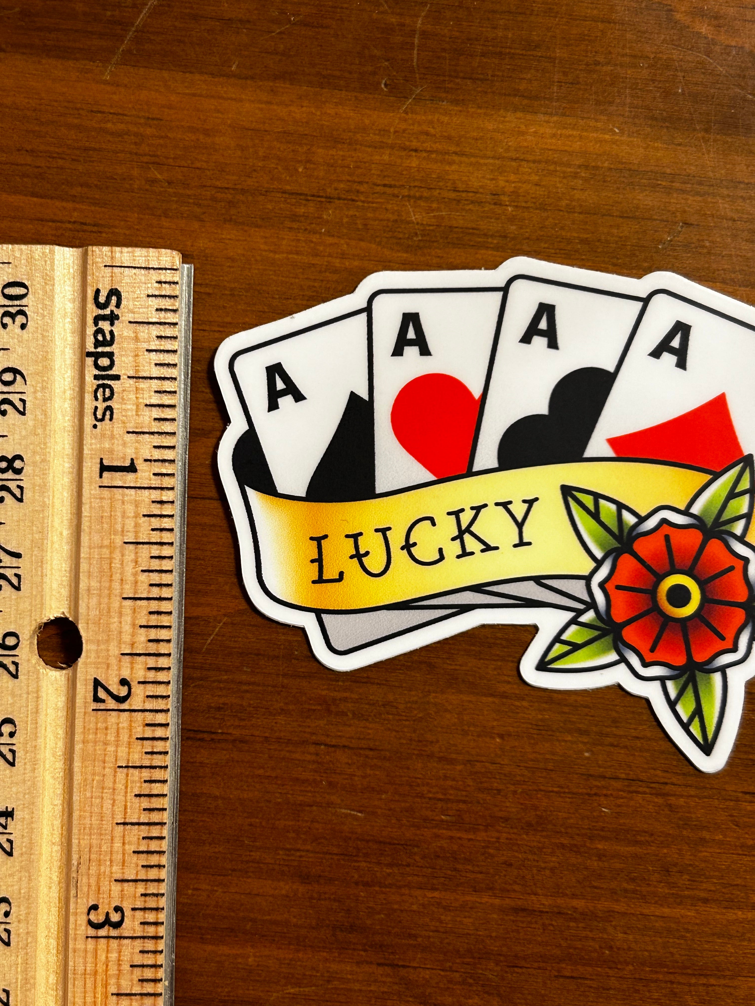 Lucky Four Aces Tattoo Art Style Waterproof Vinyl Sticker