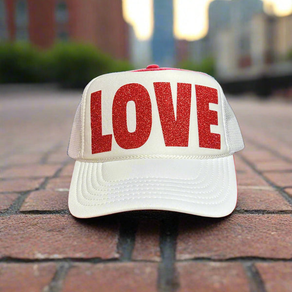 Love is in the Air: Bold Glittery Red LOVE Adjustable Mesh  display picture 2